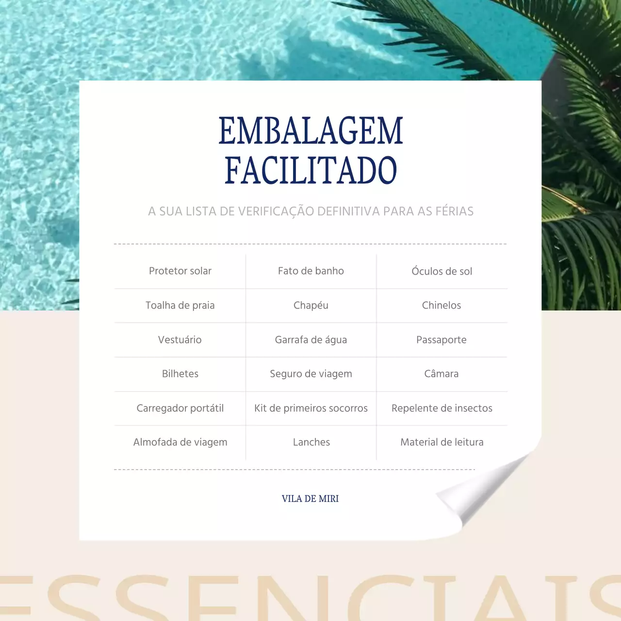 Como fazer a mala para umas férias de verão modernas em bege e azul