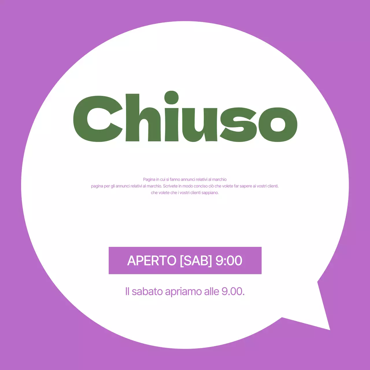 Un semplice annuncio di chiusura del negozio in bianco e viola