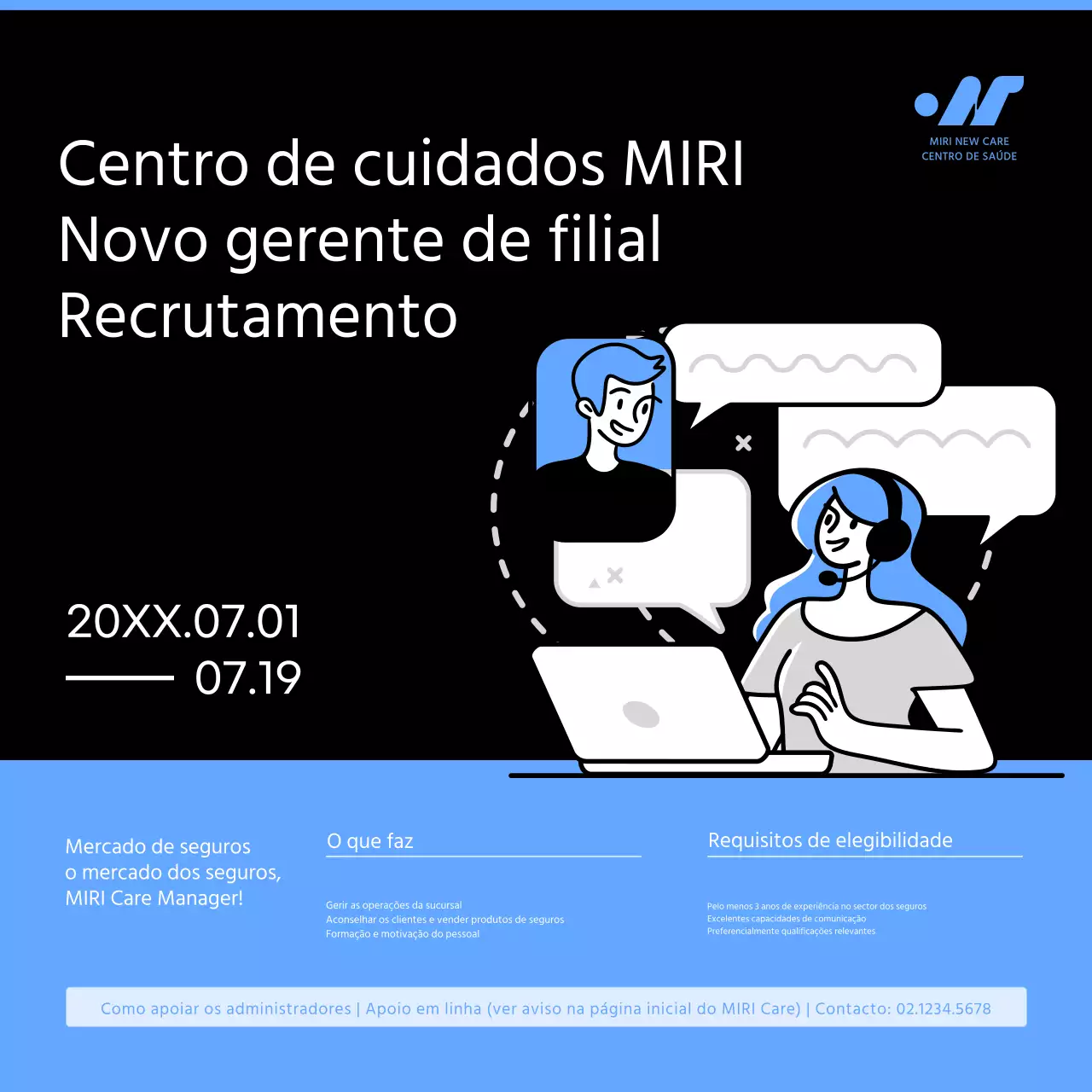 Um guia de recrutamento administrativo simples em preto e azul claro