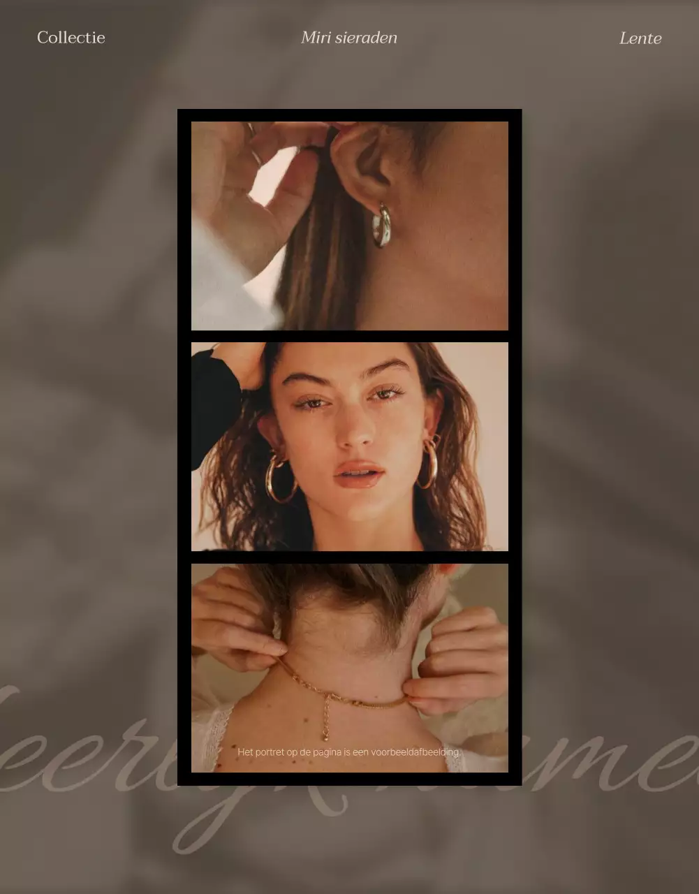 Promoot je pagina met een trendy fotolay-out voor sieraden in bruin en beige