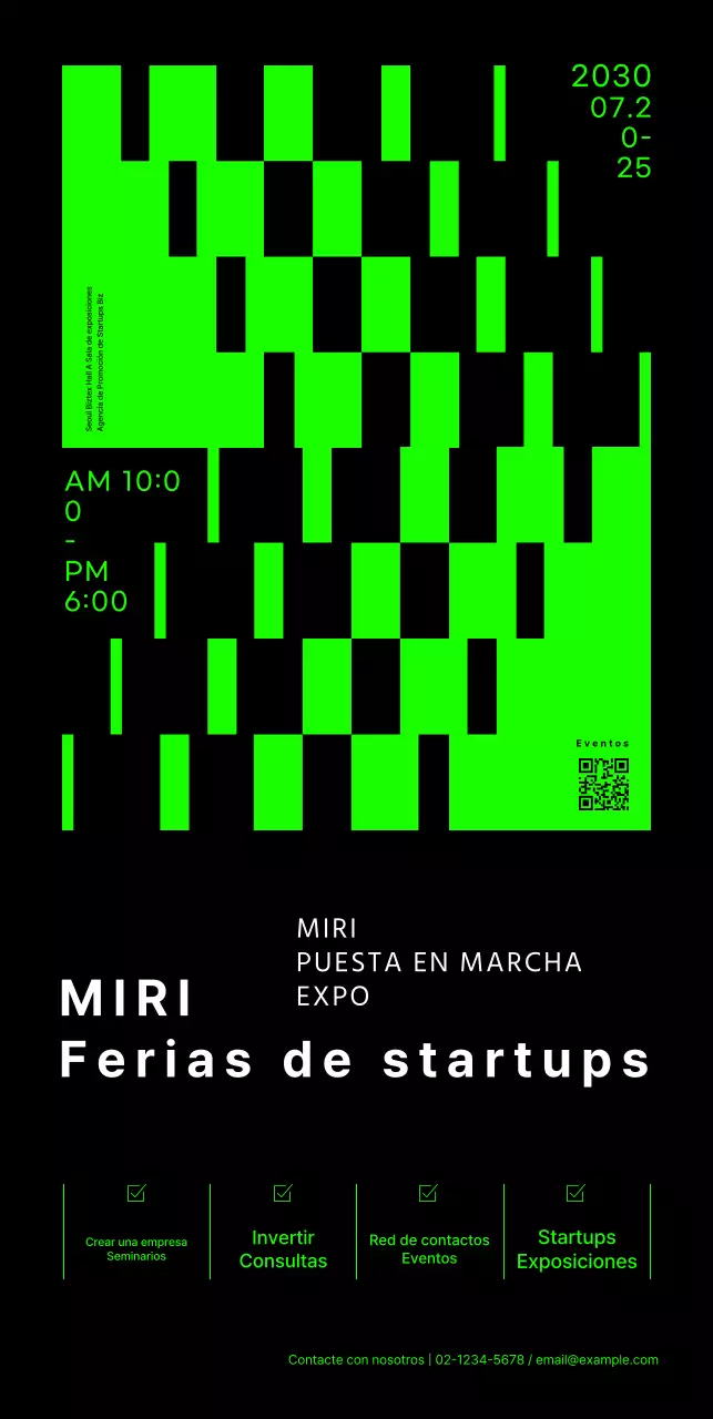 Banner de feria de startups con gráficos de formas de neón