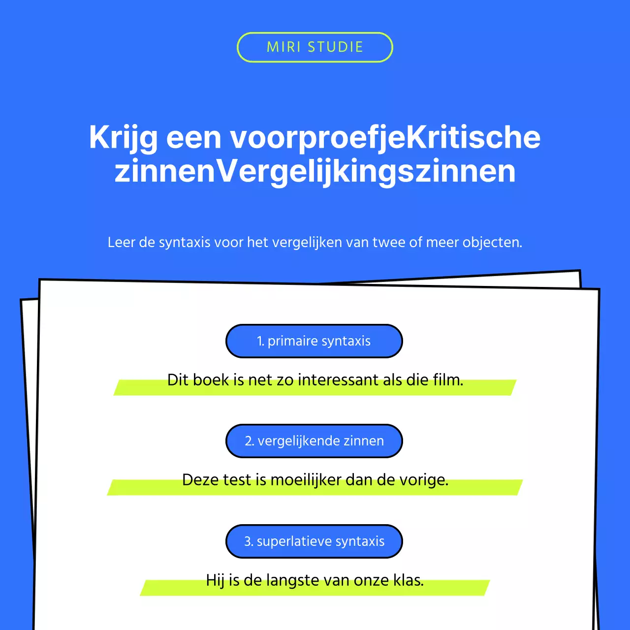 Een eenvoudige schoolprospectus in limoengroen en blauw