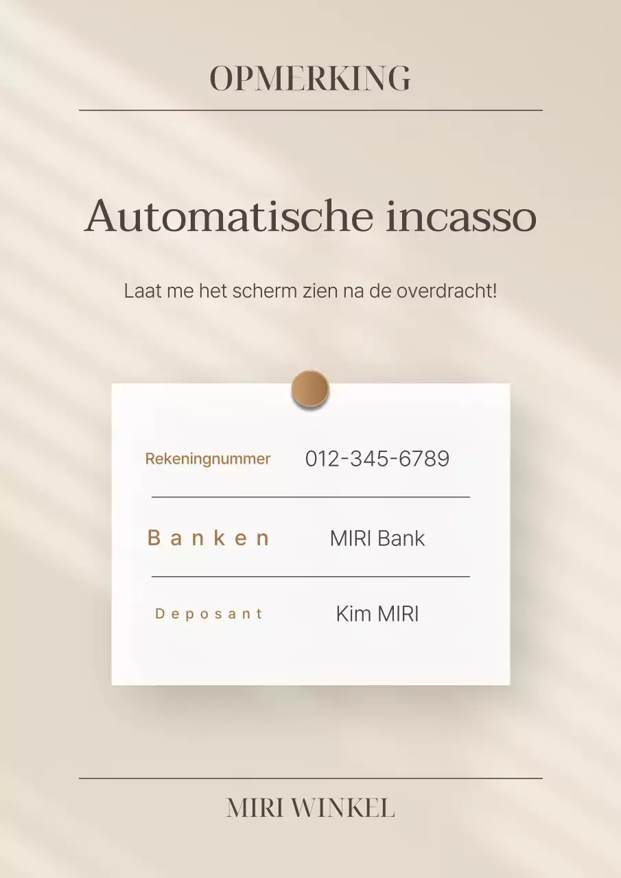Een eenvoudige aankondiging voor directe storting in beige en ivoorkleurig