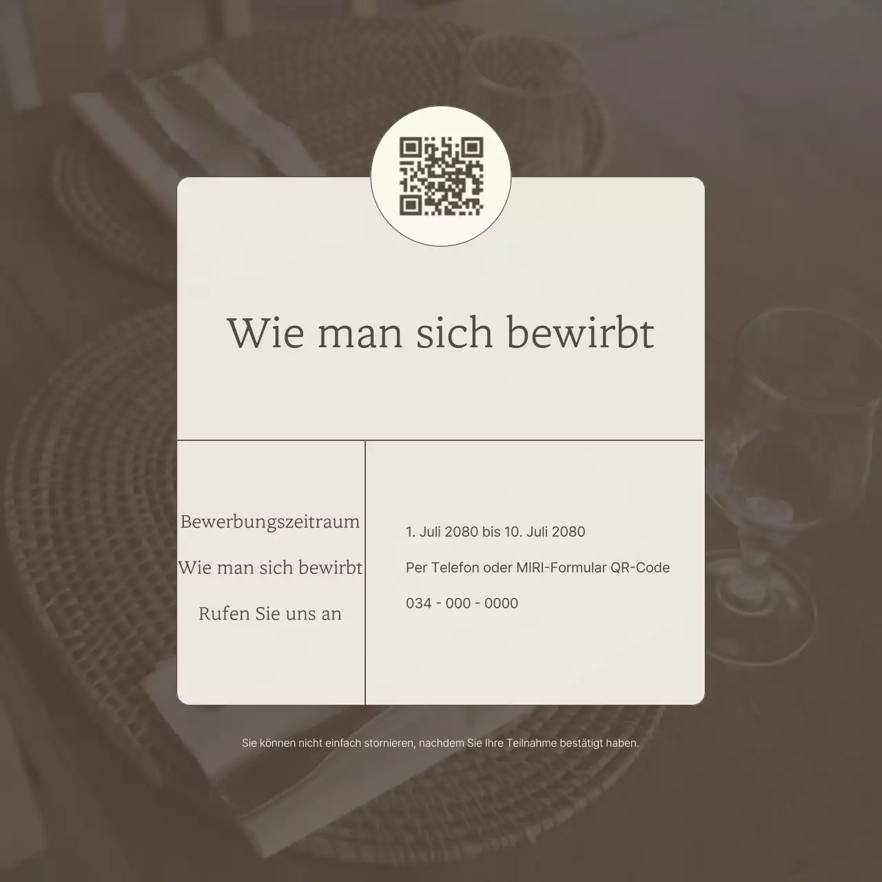 Ankündigung eines luxuriösen eintägigen Kurses in Elfenbein und Braun