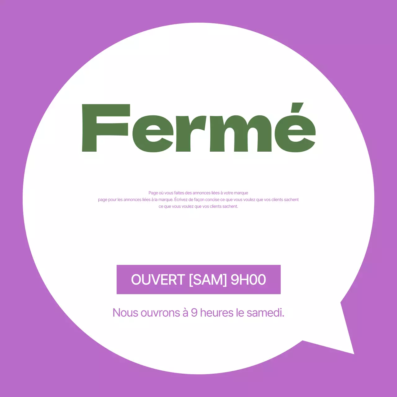 Une simple annonce de fermeture de magasin en violet et blanc