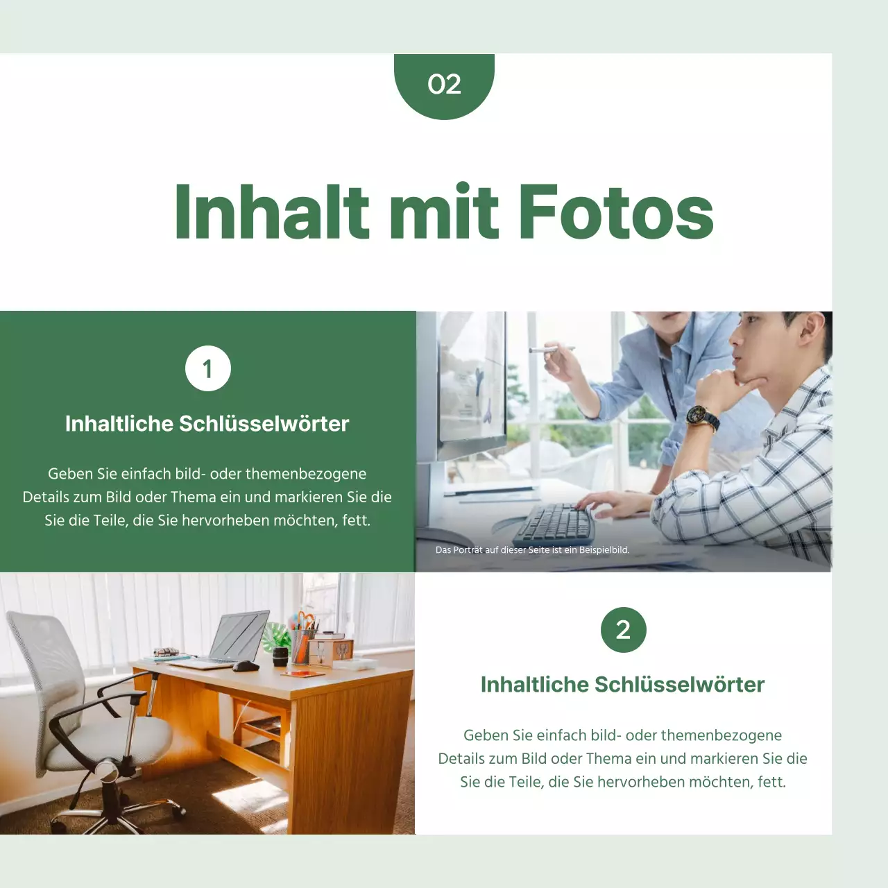 Eine einfache Geschäftspost in Grün und Weiß