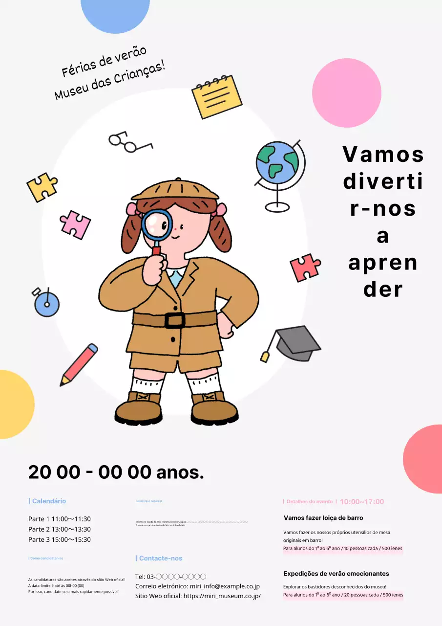 Publicidade para um evento de experiência infantil cor-de-rosa e azul-celeste.
