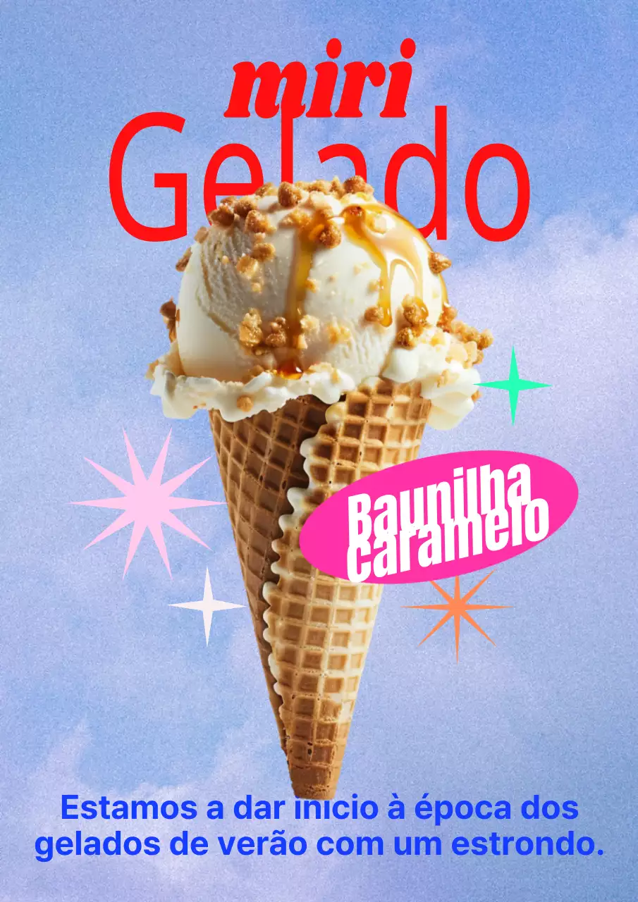 Anúncio de gelado vermelho e kitsch