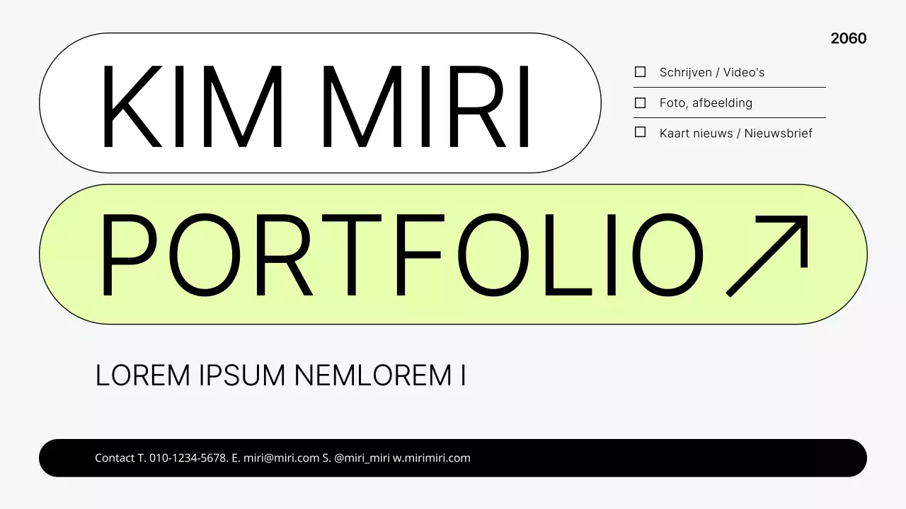 Eenvoudige printbare portfolio in grijs en limoengroen