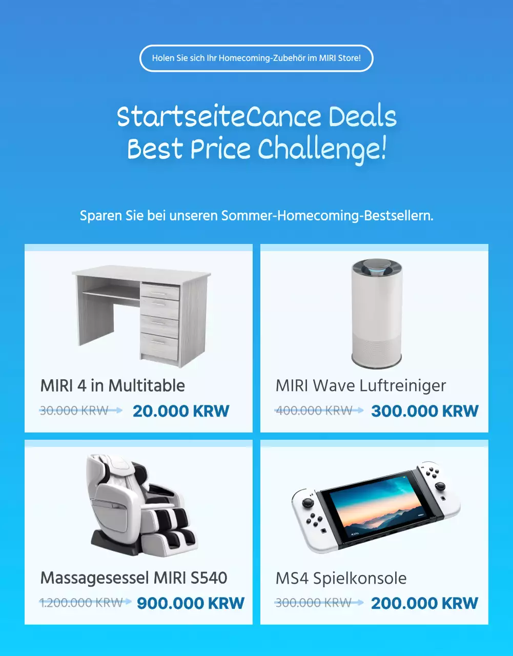 Werbung für einen modernen Sommerschlussverkauf in Blau und Himmelblau