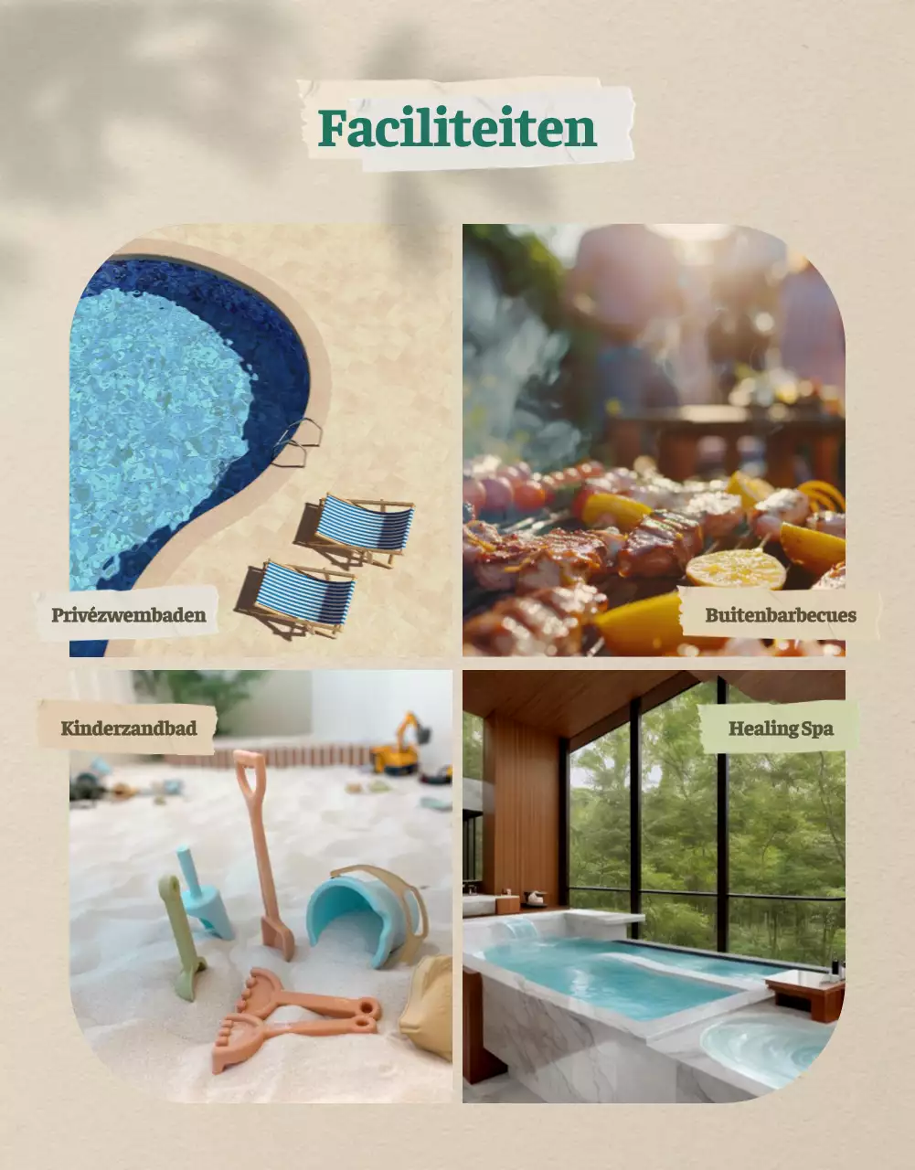 Groen en beige, een gezellig zomerverblijf voor de zintuigen