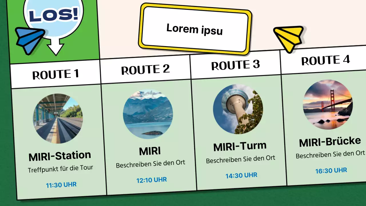 Förderung von Pauschalreisen im Inland in grüner und blauer Farbe, im Stil eines Brettspiels