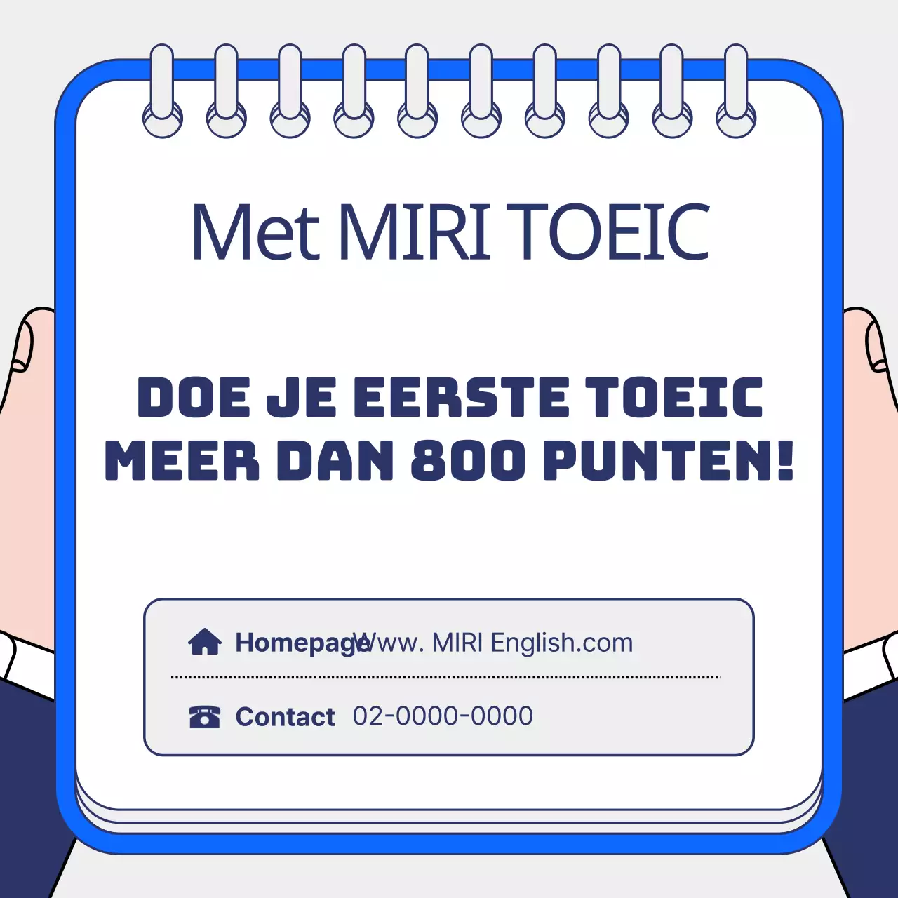 TOEIC-zomercolleges promoten met een blauwe achtergrond