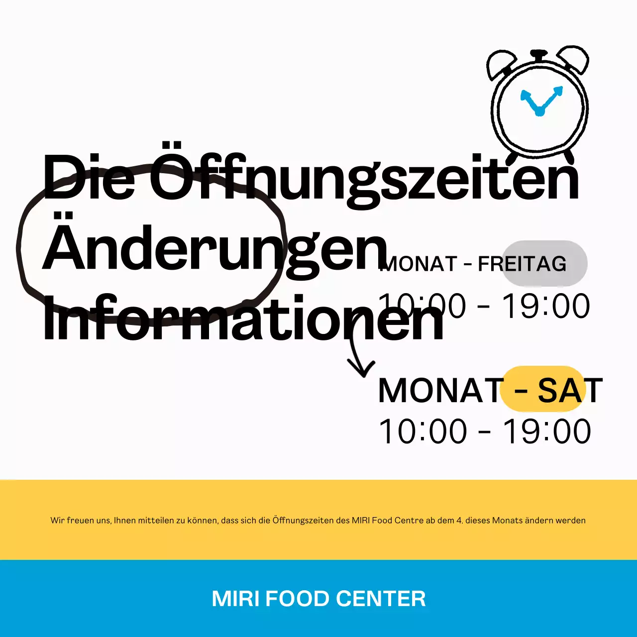 Ein einfacher weiß-blauer Aushang zu den Öffnungszeiten