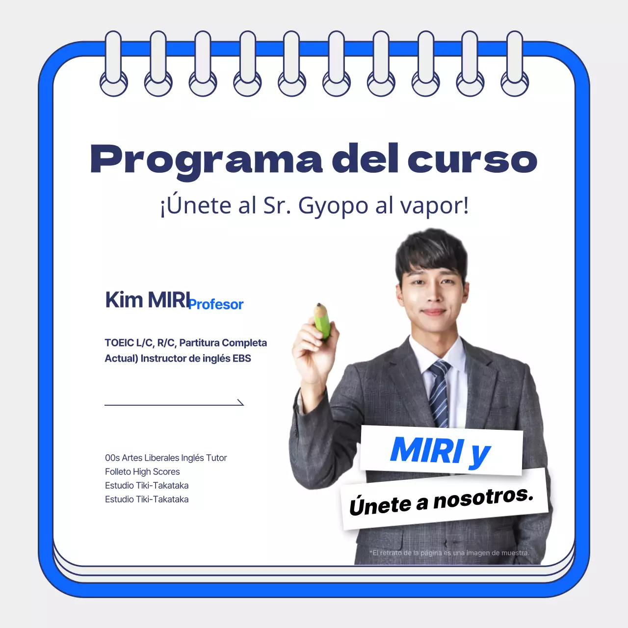 Promoción de las clases de verano del TOEIC con fondo azul