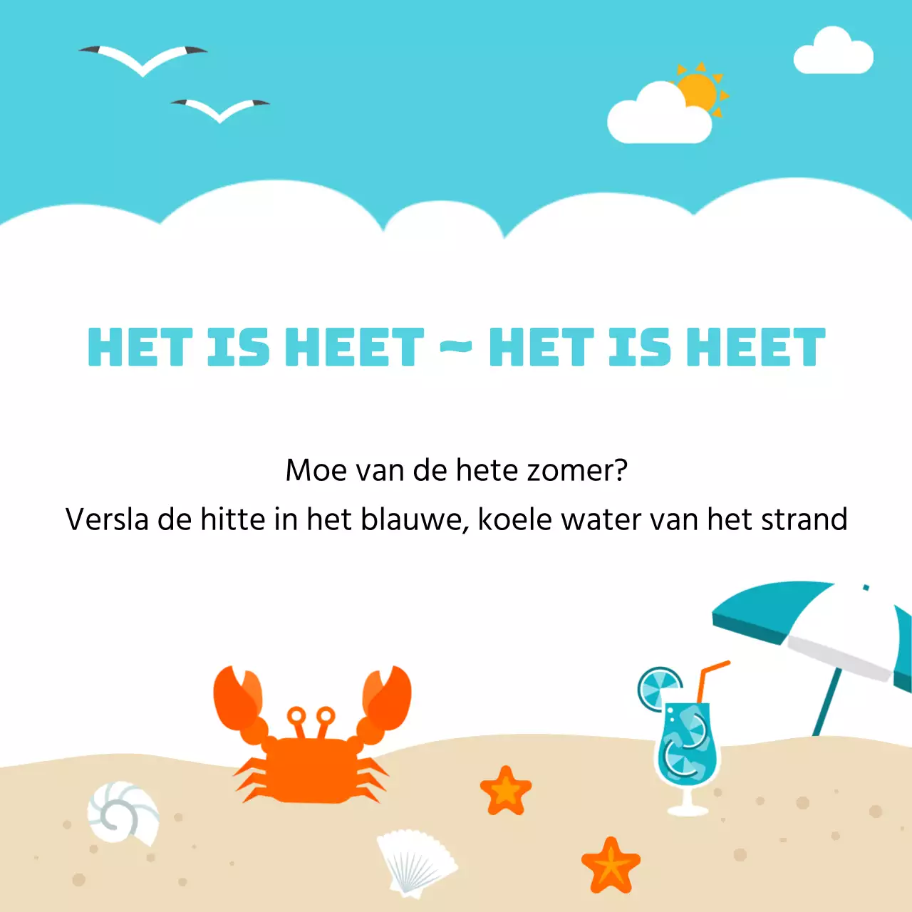 Een mooie zomerse wenskaart in lichtblauw en wit