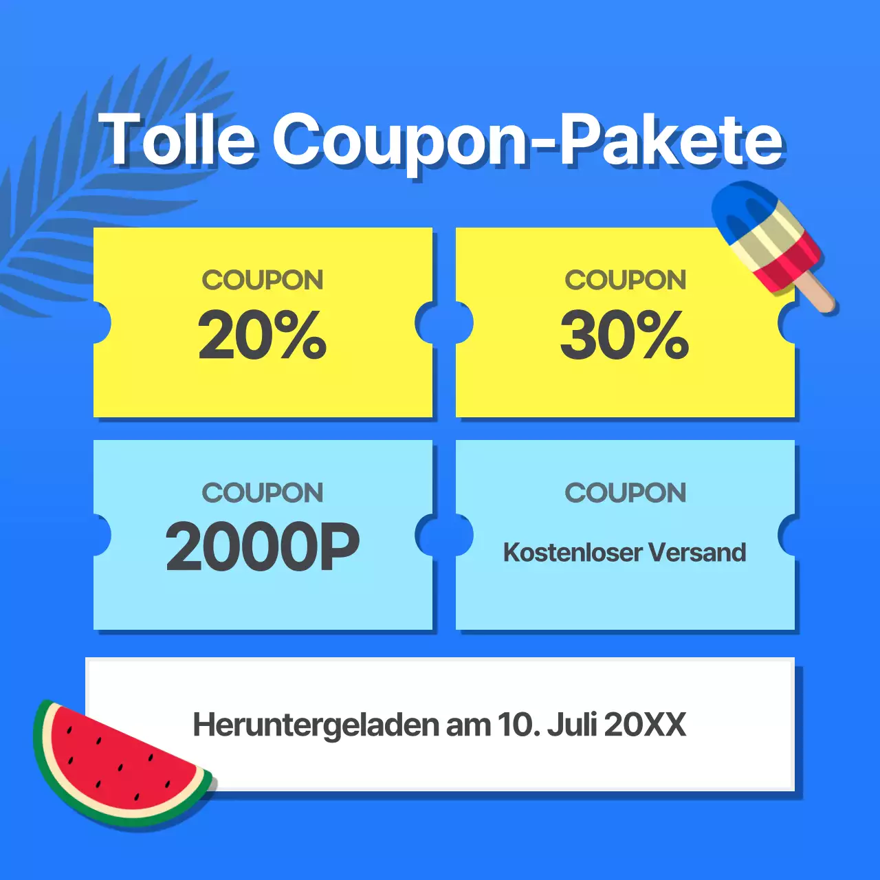 Werben Sie für ein tropisches Sommerereignis in Blau- und Gelbtönen