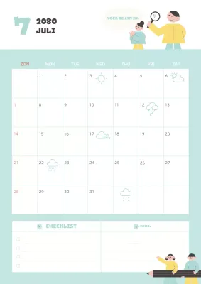 Mooie kalender in lichtblauw en geel.