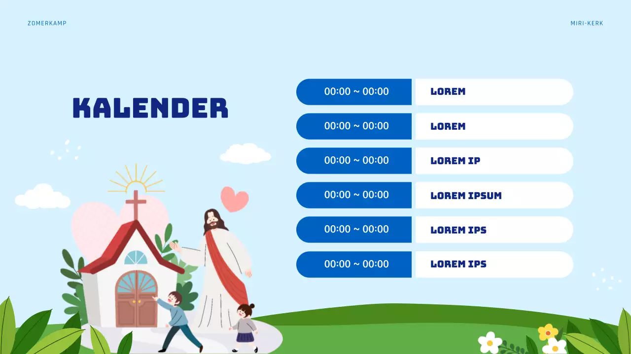 Lichtblauwe en groene middelen voor de zomerbijbelschool