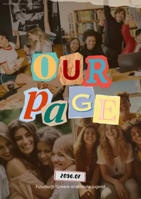 Persönlicher Vintage-Fotobucheinband in Rot und Hellblau