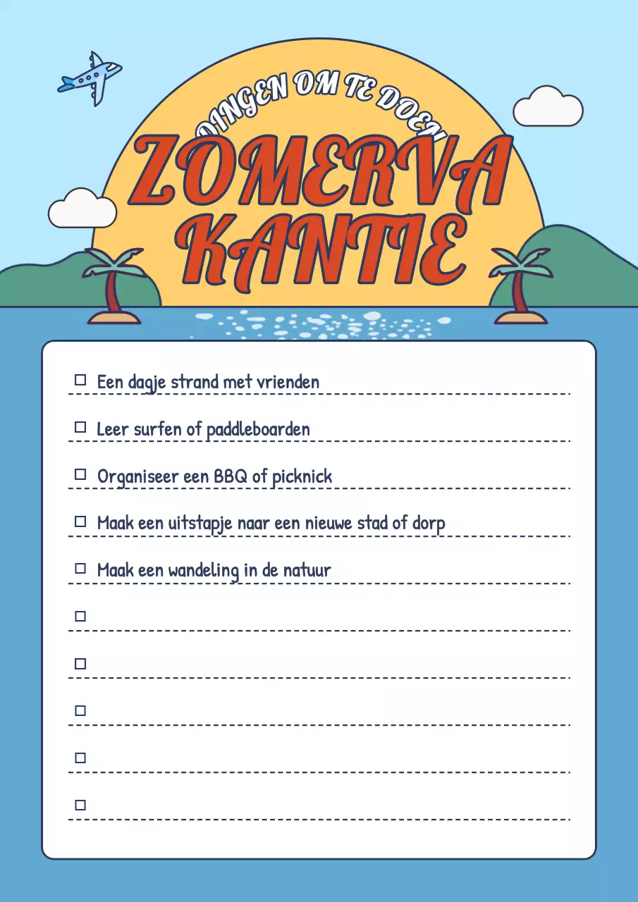 Schattig geel en blauw to-do notitieblok voor de zomervakantie