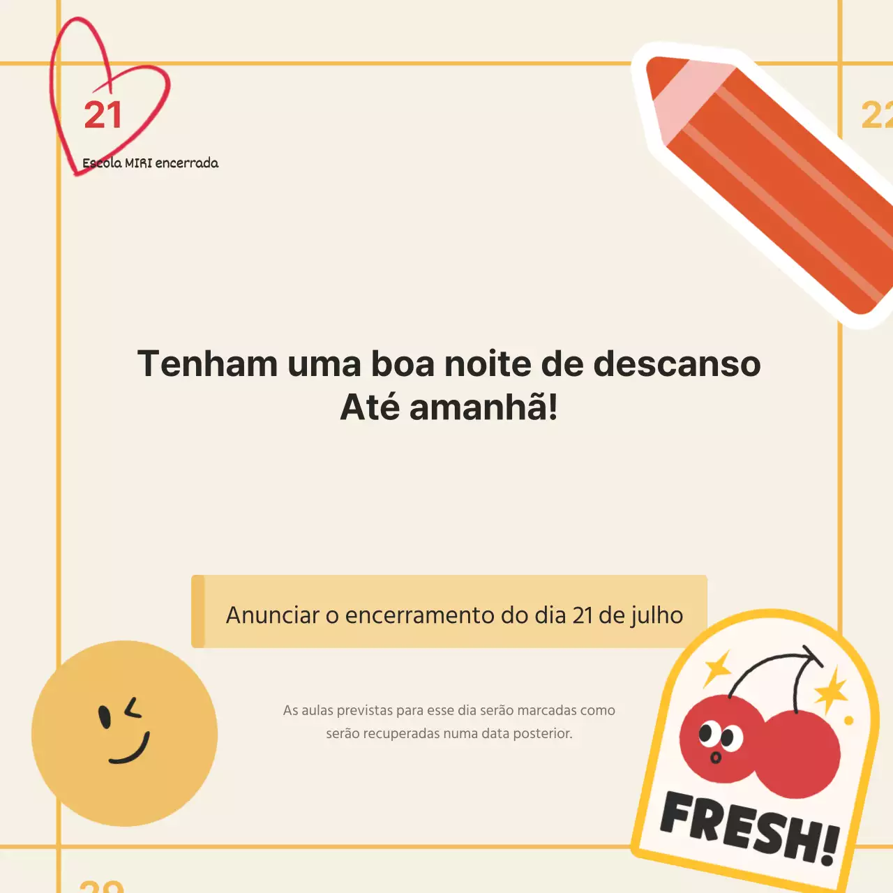Bonitos anúncios de encerramento de escolas em laranja e amarelo