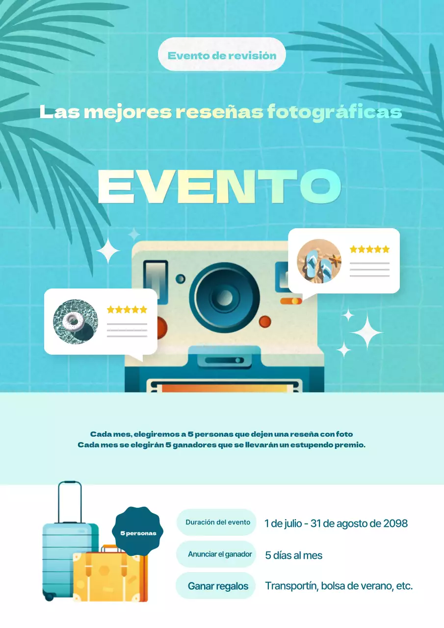 Promociona tu evento de revisión fotográfica con una foto celeste y bonita