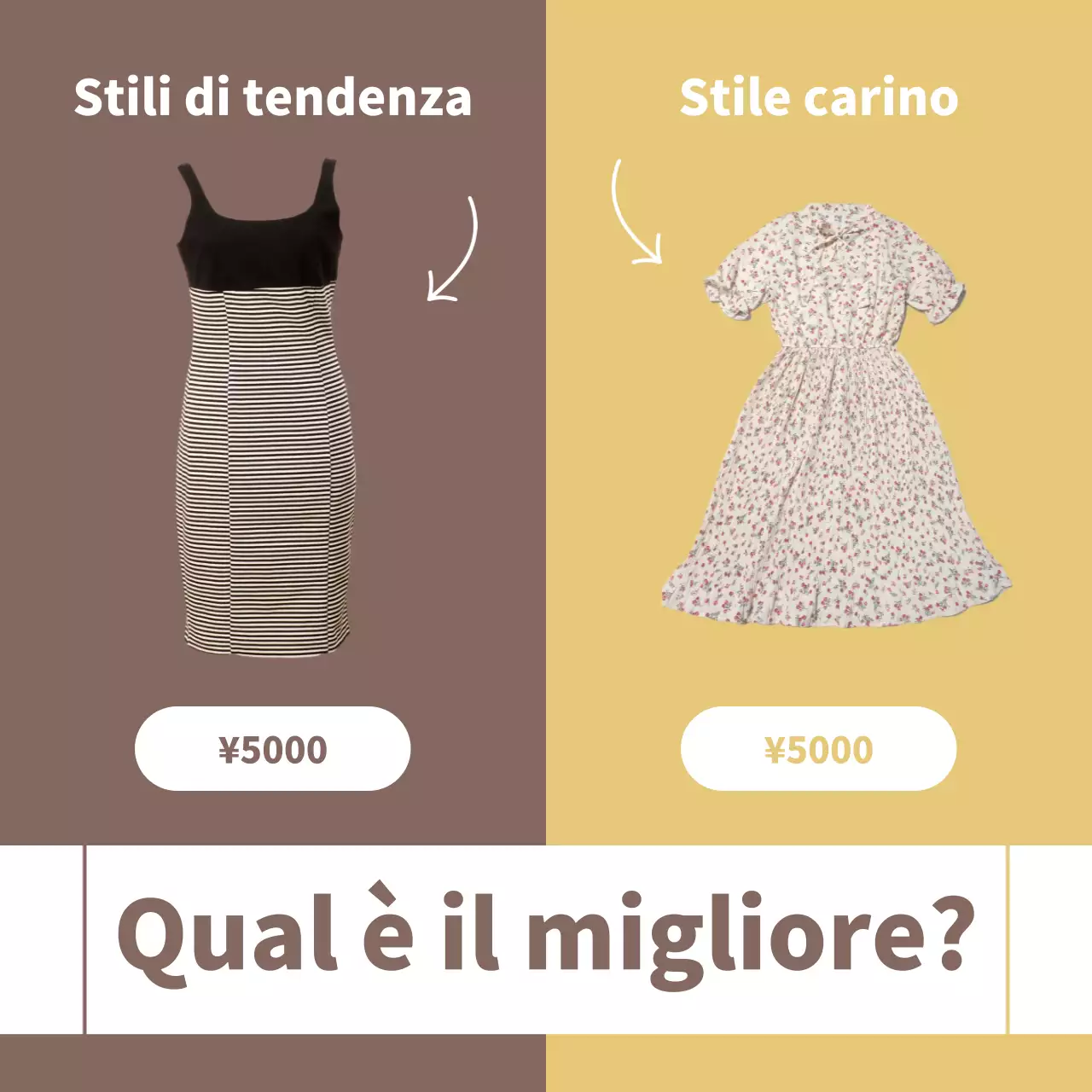 Messaggi pubblicitari di abbigliamento moderno di colore marrone e giallo.