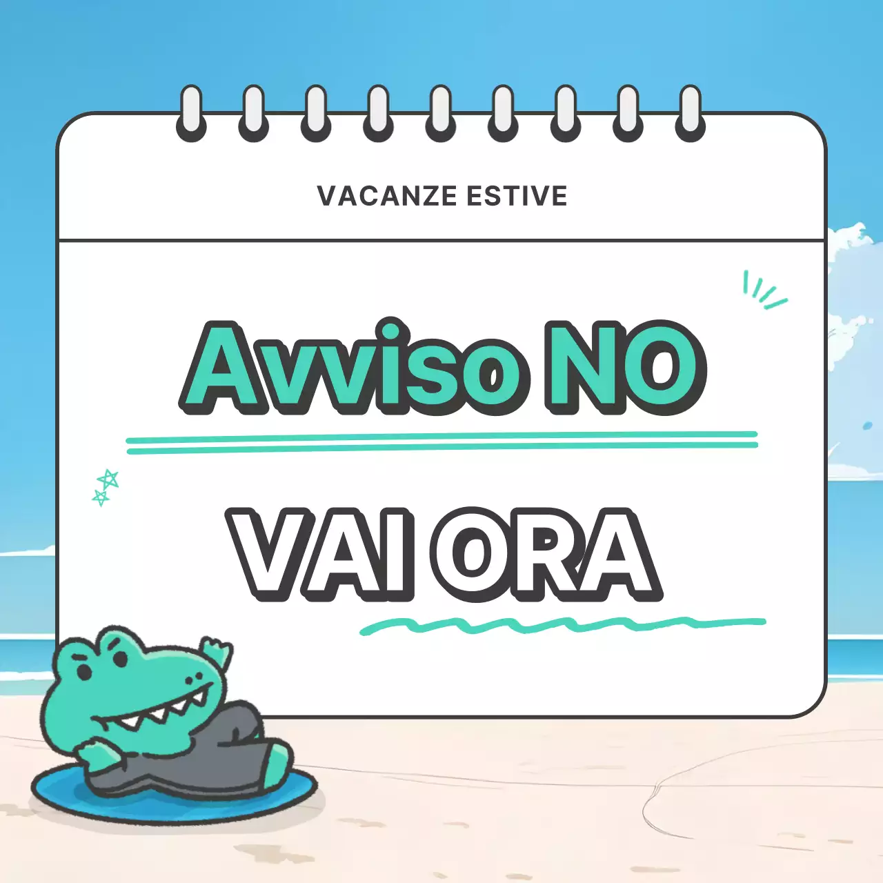 Un annuncio kitsch di ferie annuali estive in azzurro e bianco