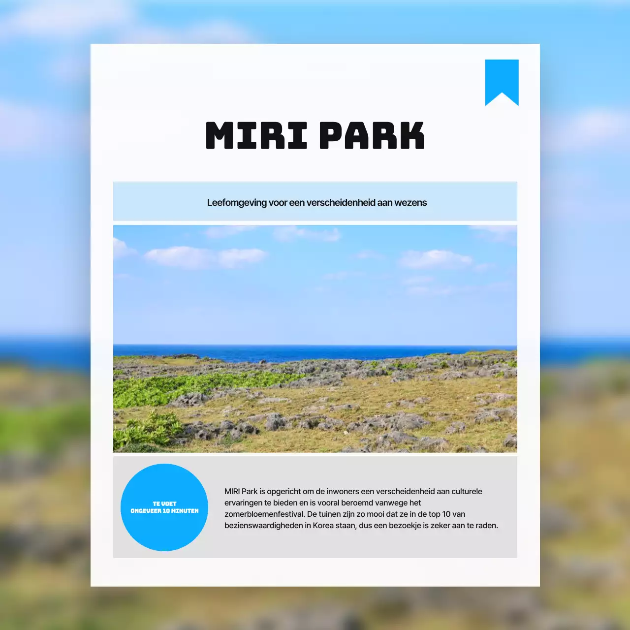 Promoot attracties in de buurt in een eenvoudig wit en lichtblauw kleurenschema