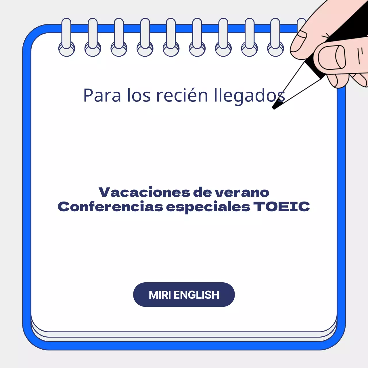 Promoción de las clases de verano del TOEIC con fondo azul