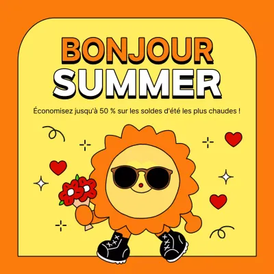 Publicité pop-art pour les soldes d'été en orange et jaune