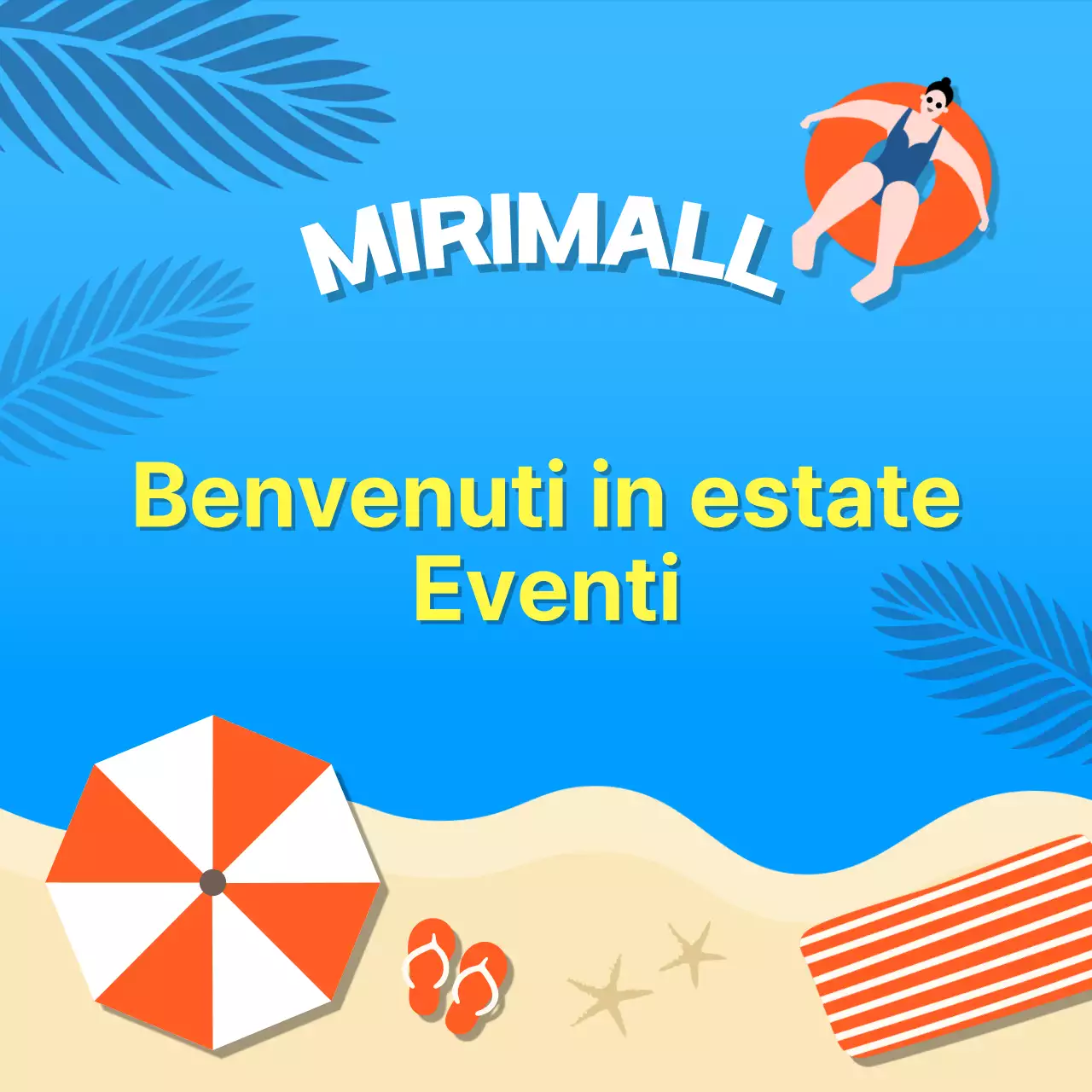 Promuovere un evento estivo tropicale in blu e giallo
