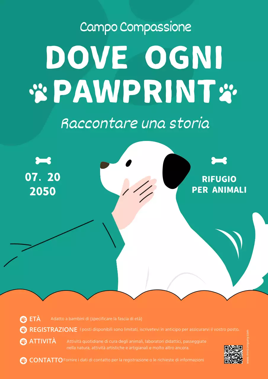 Annuncio di campo estivo del moderno centro di cura degli animali arancione e verde