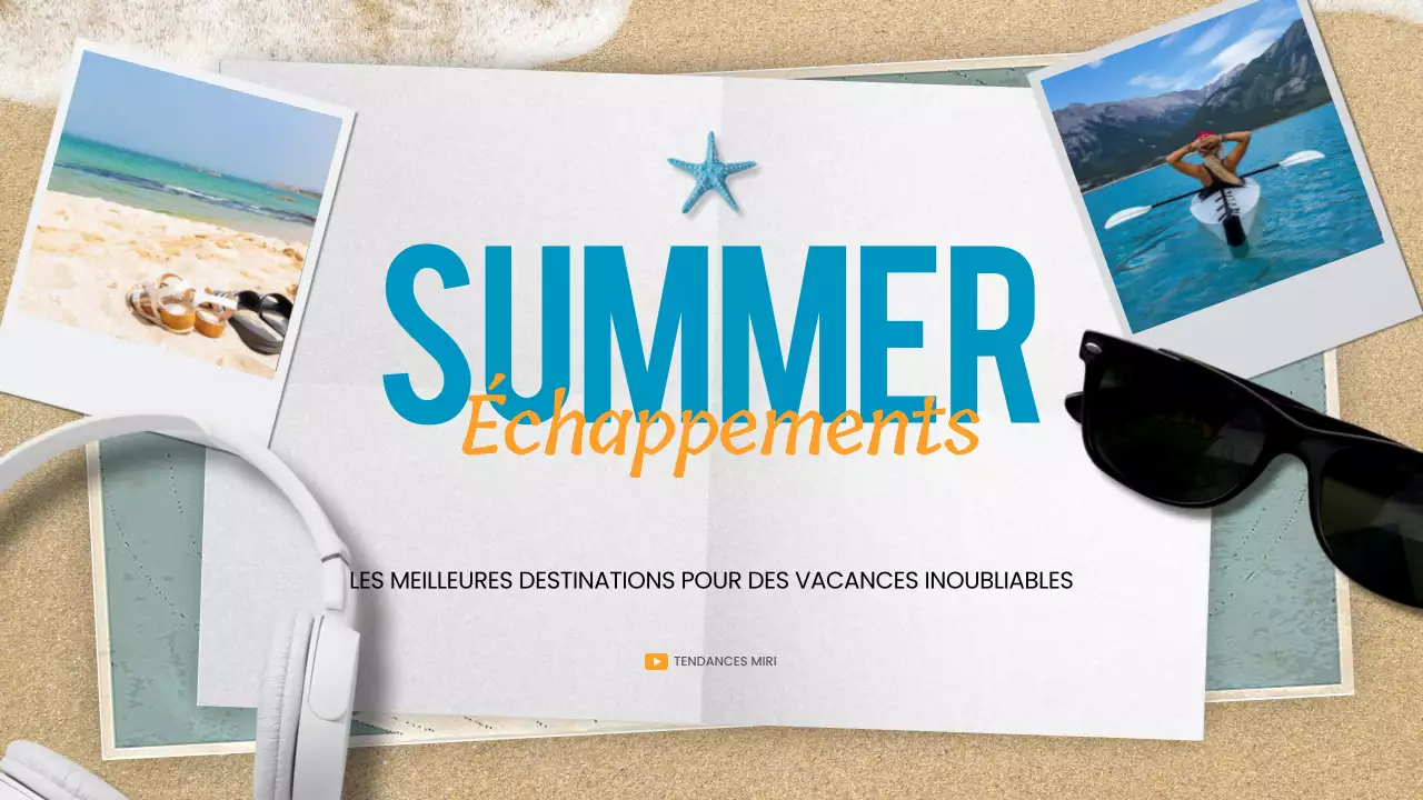 Destinations naturelles de vacances d'été en bleu clair et orange