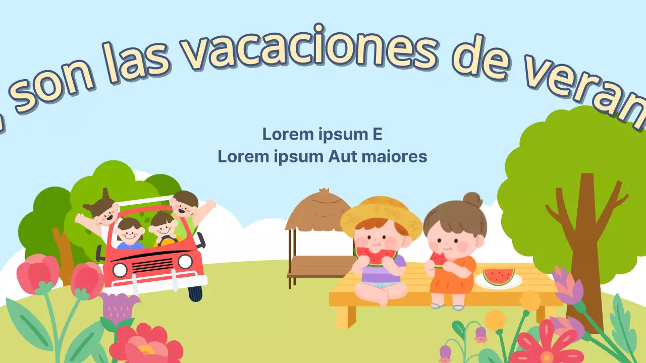 Presentación de las vacaciones escolares de verano en azul claro y chartreuse