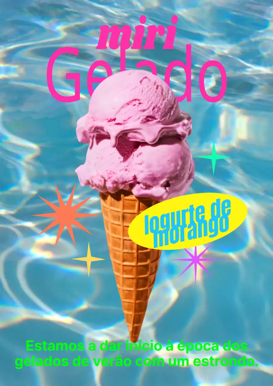 Um anúncio de gelado kitsch em cor-de-rosa