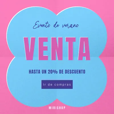 Anuncio de evento veraniego de inspiración retro en rosa fuerte y azul claro