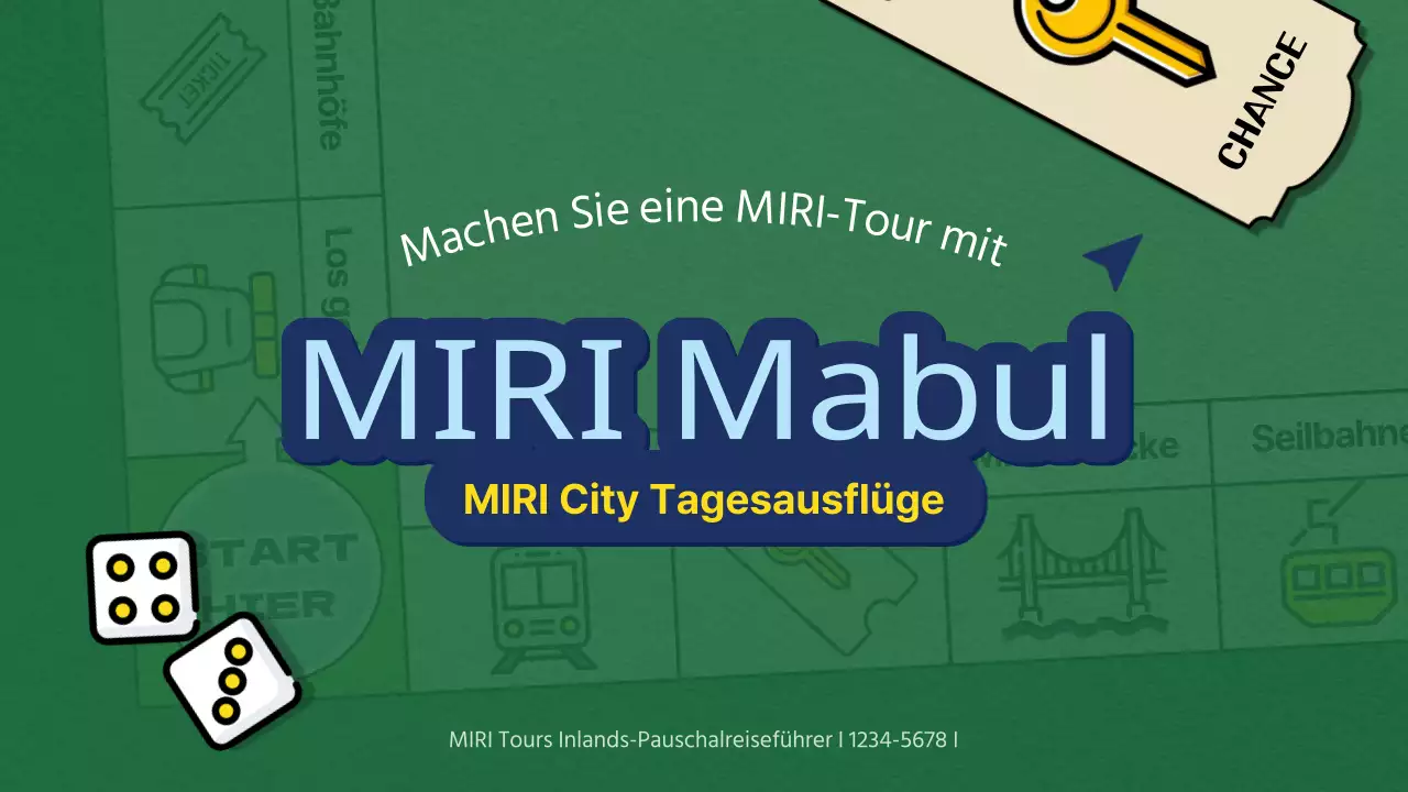 Förderung von Pauschalreisen im Inland in grüner und blauer Farbe, im Stil eines Brettspiels