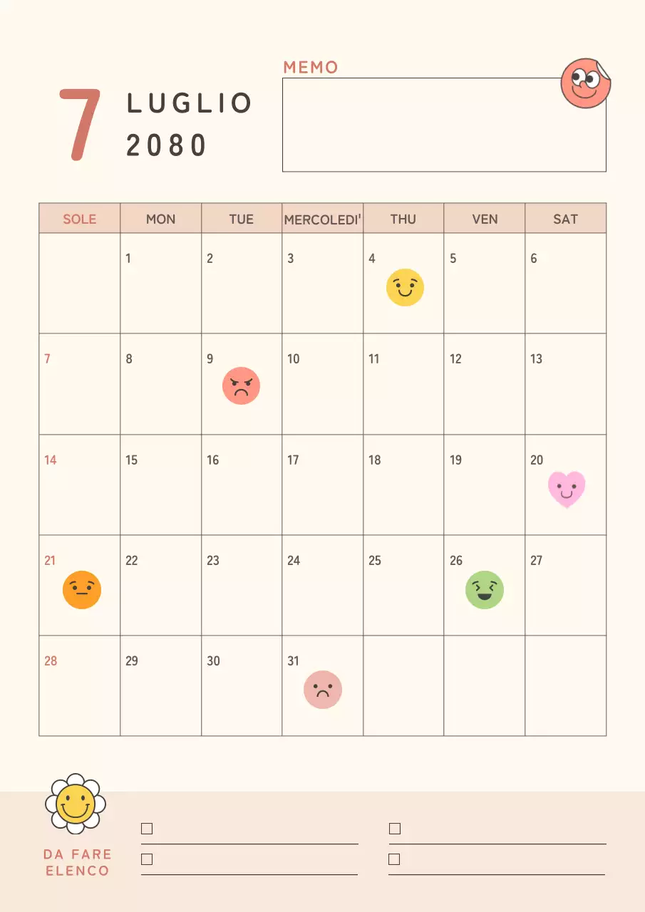 Grazioso calendario rosa e arancione.