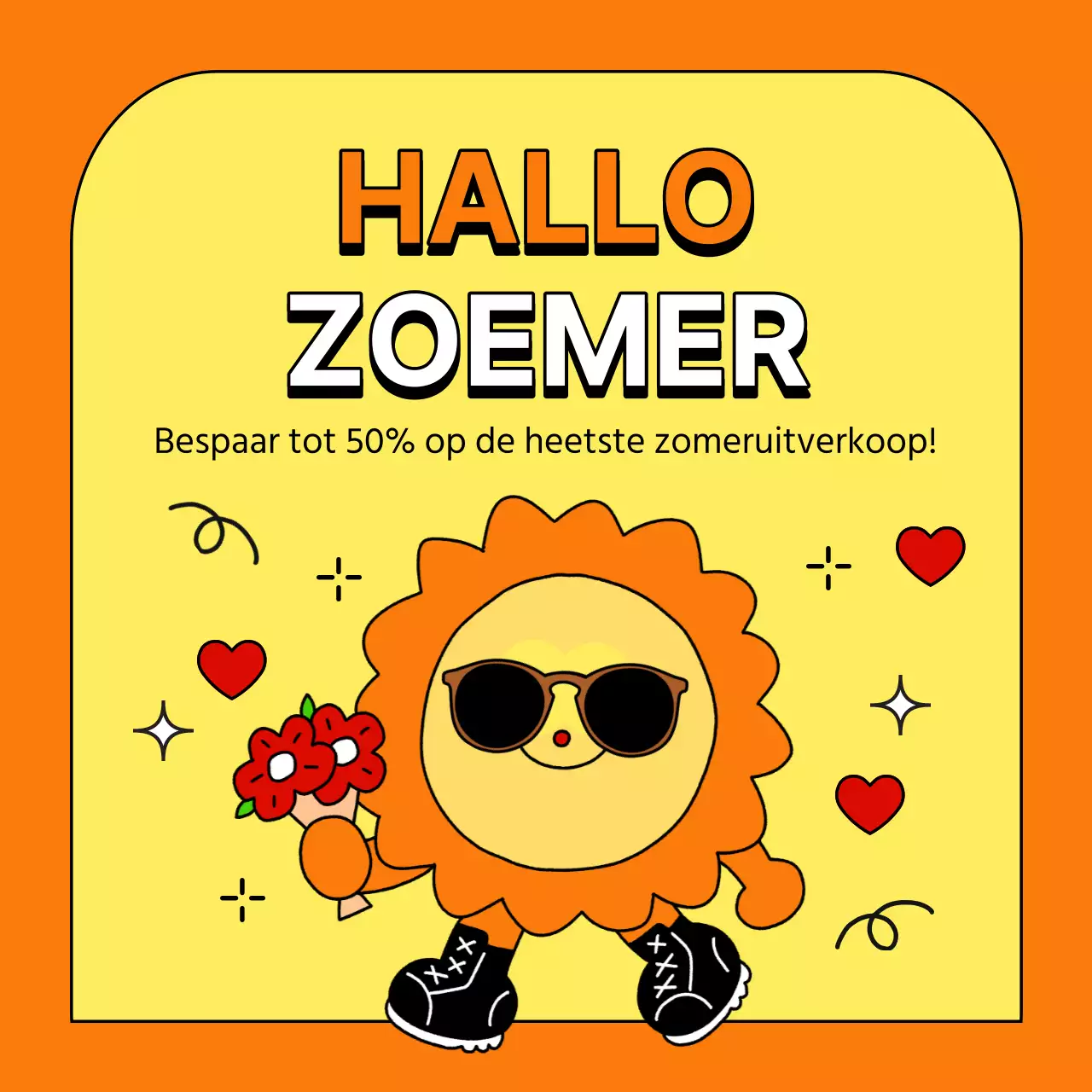 Pop-art advertentie voor zomeruitverkoop in oranje en geel