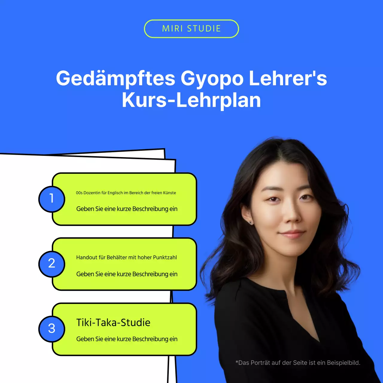 Ein einfacher Schulprospekt in Lindgrün und Blau