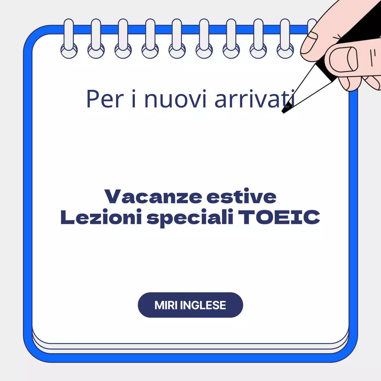 Promozione delle lezioni estive TOEIC con sfondo blu