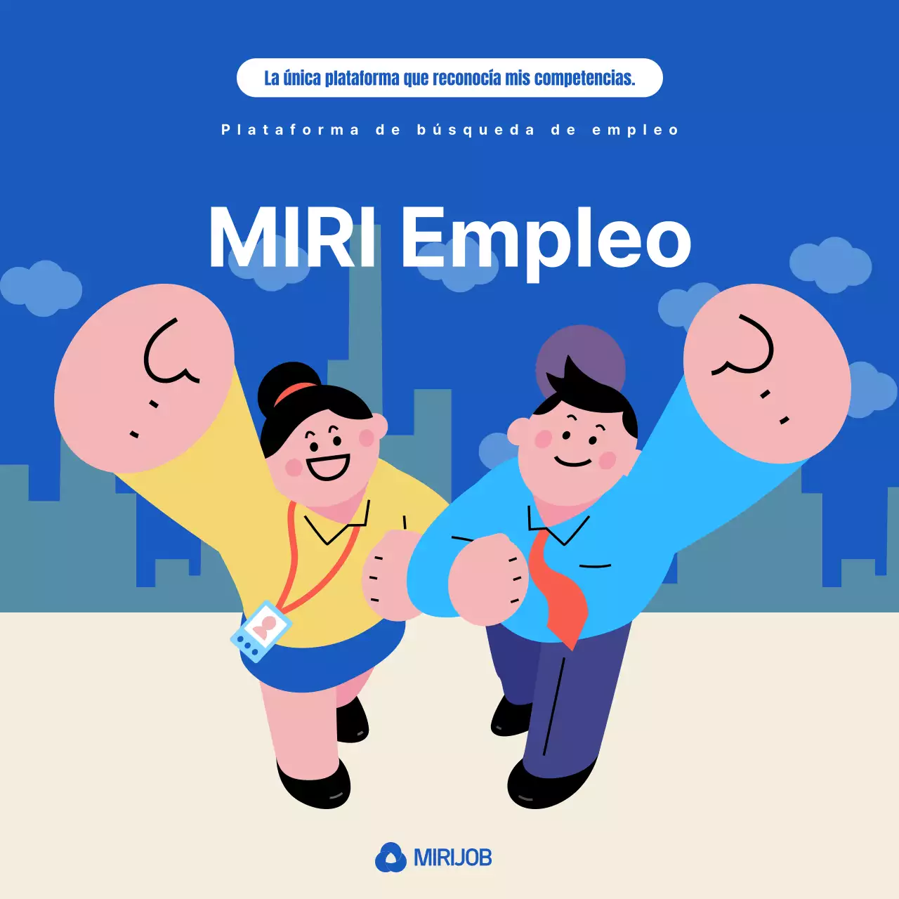 Promociona tu plataforma de búsqueda de empleo con detalles en azul y blanco