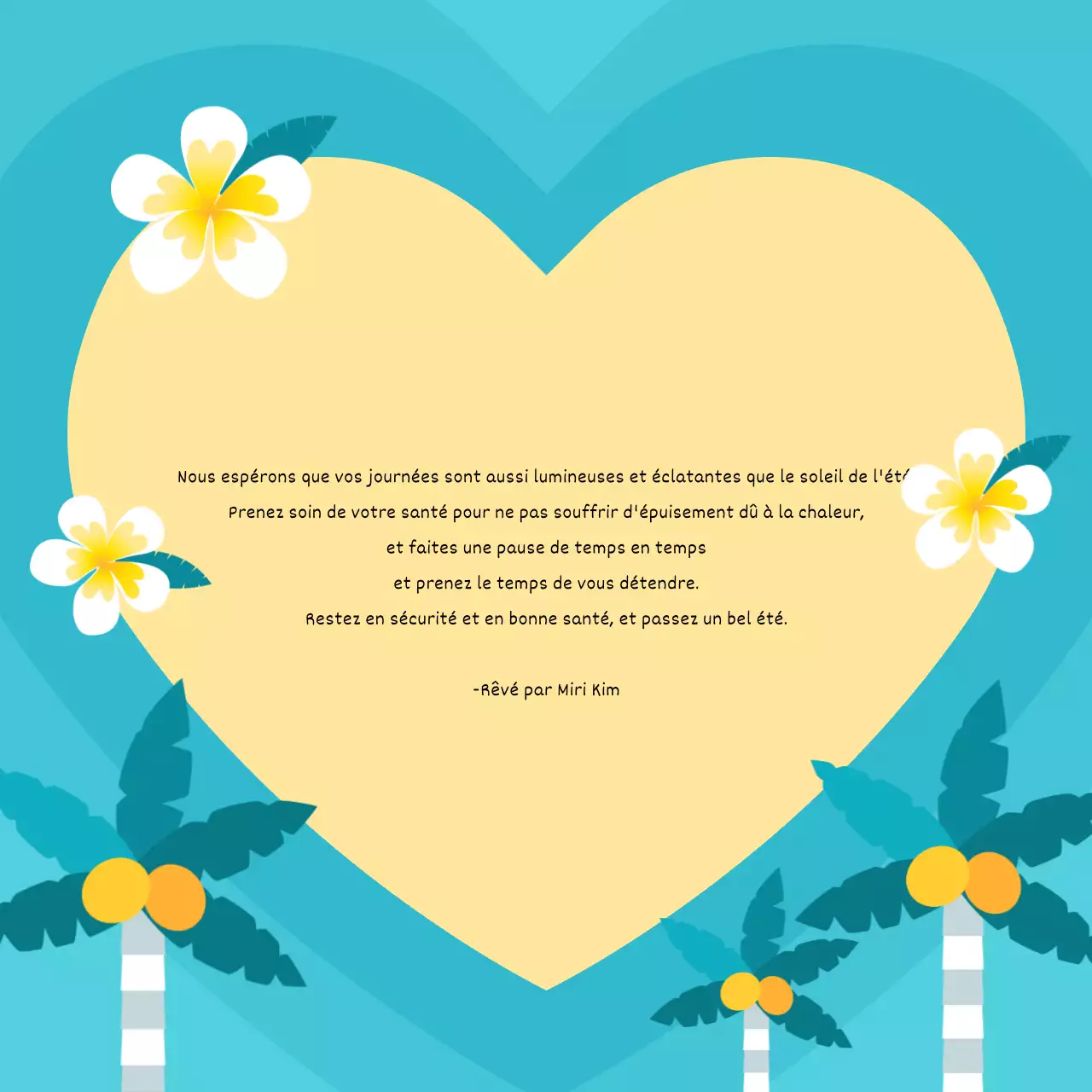 Une jolie carte de vœux estivale en bleu clair et blanc