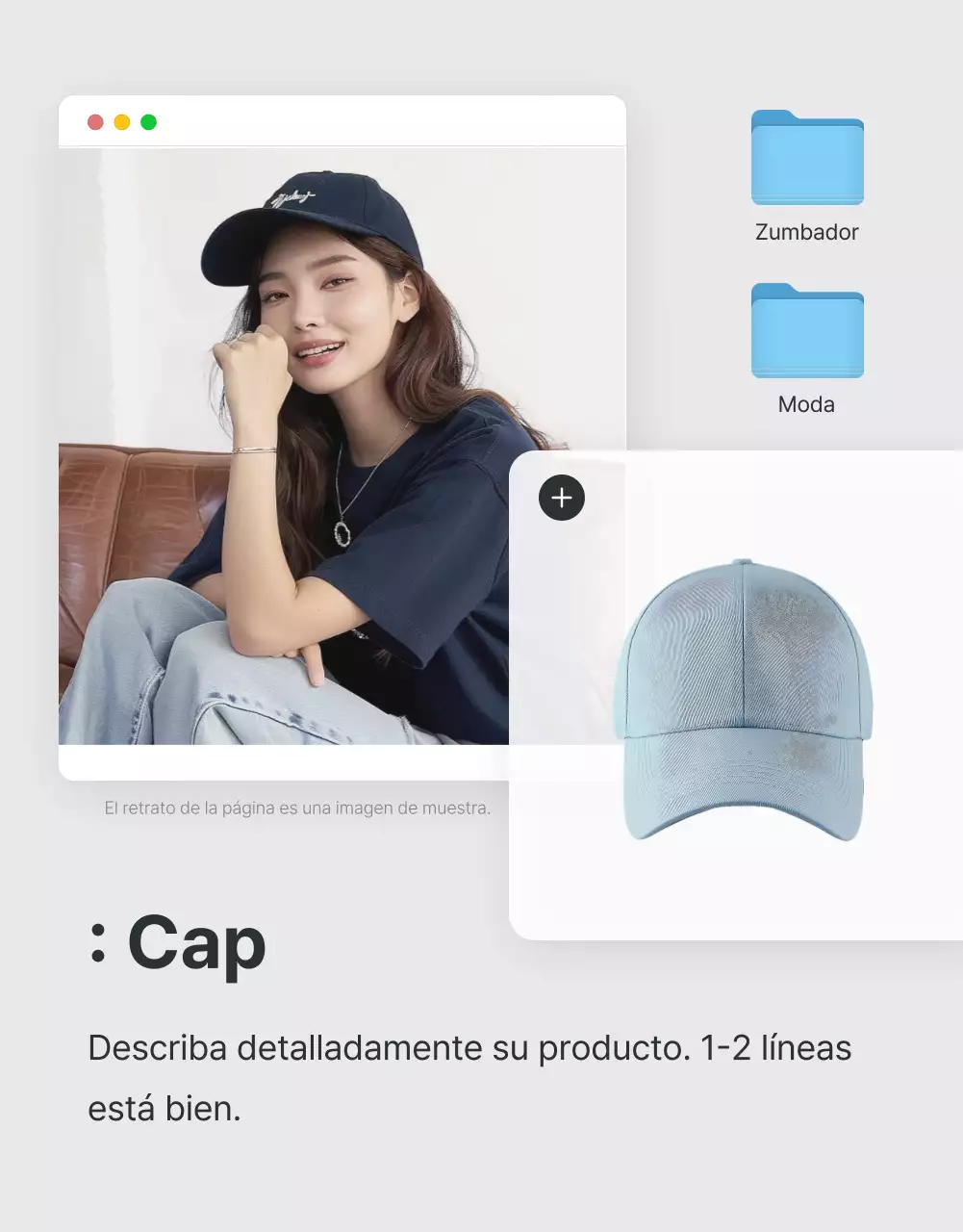 Promocione descripciones y detalles en un centro comercial de moda en gris y azul claro