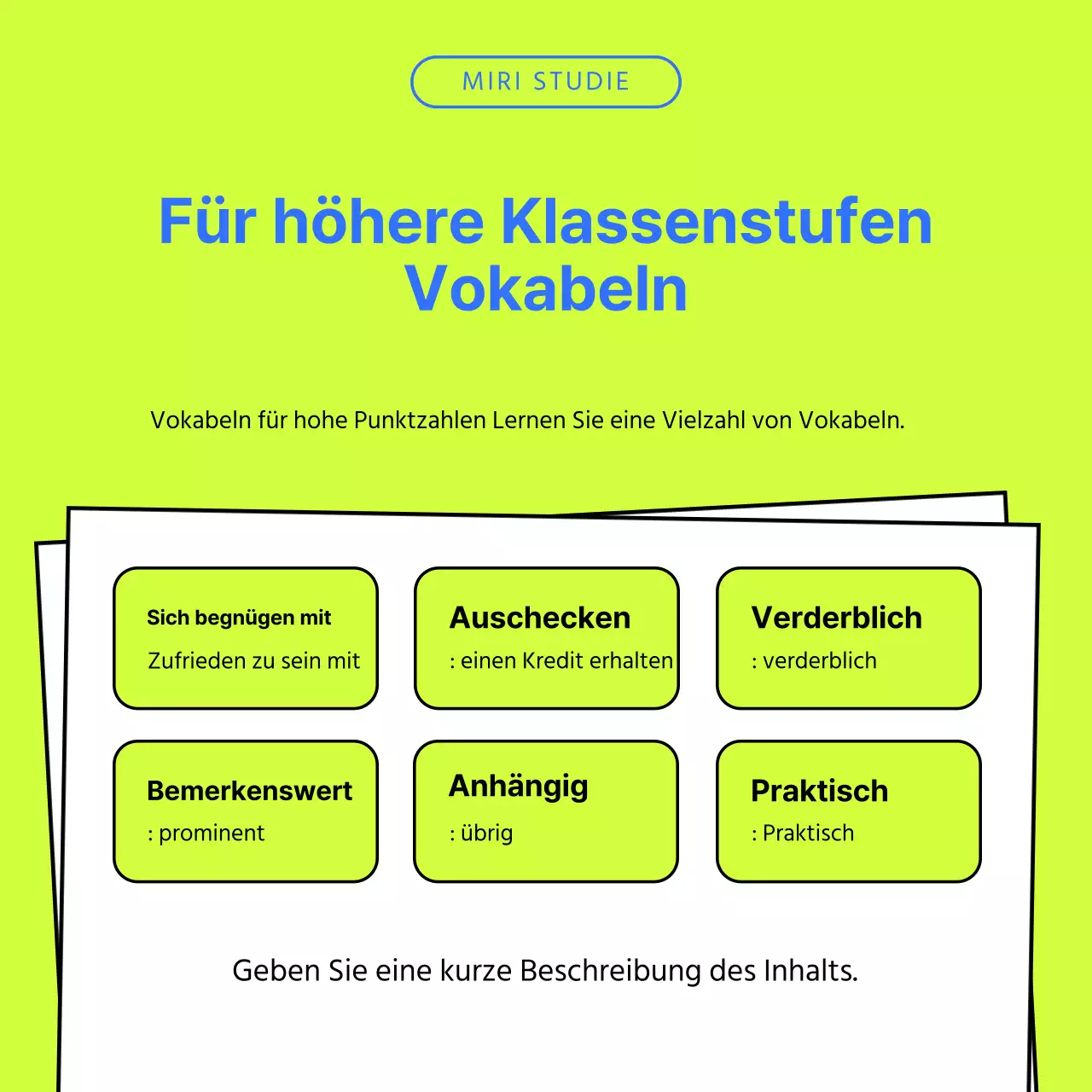 Ein einfacher Schulprospekt in Lindgrün und Blau