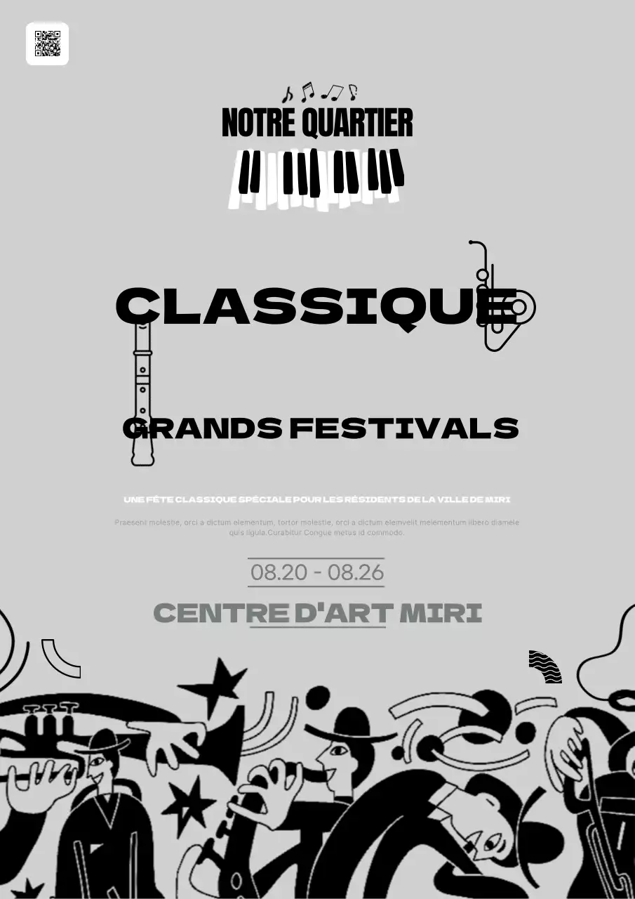 Promouvoir un festival local classique en gris et noir