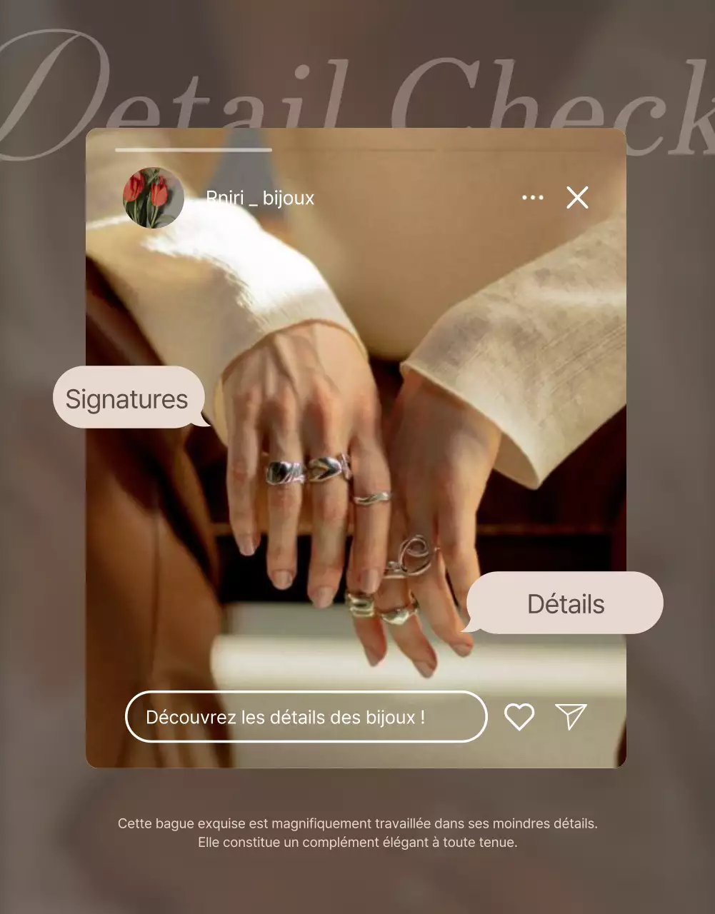 Promouvoir les descriptions de bijoux et les pages détaillées dans des tons bruns et beiges très tendance