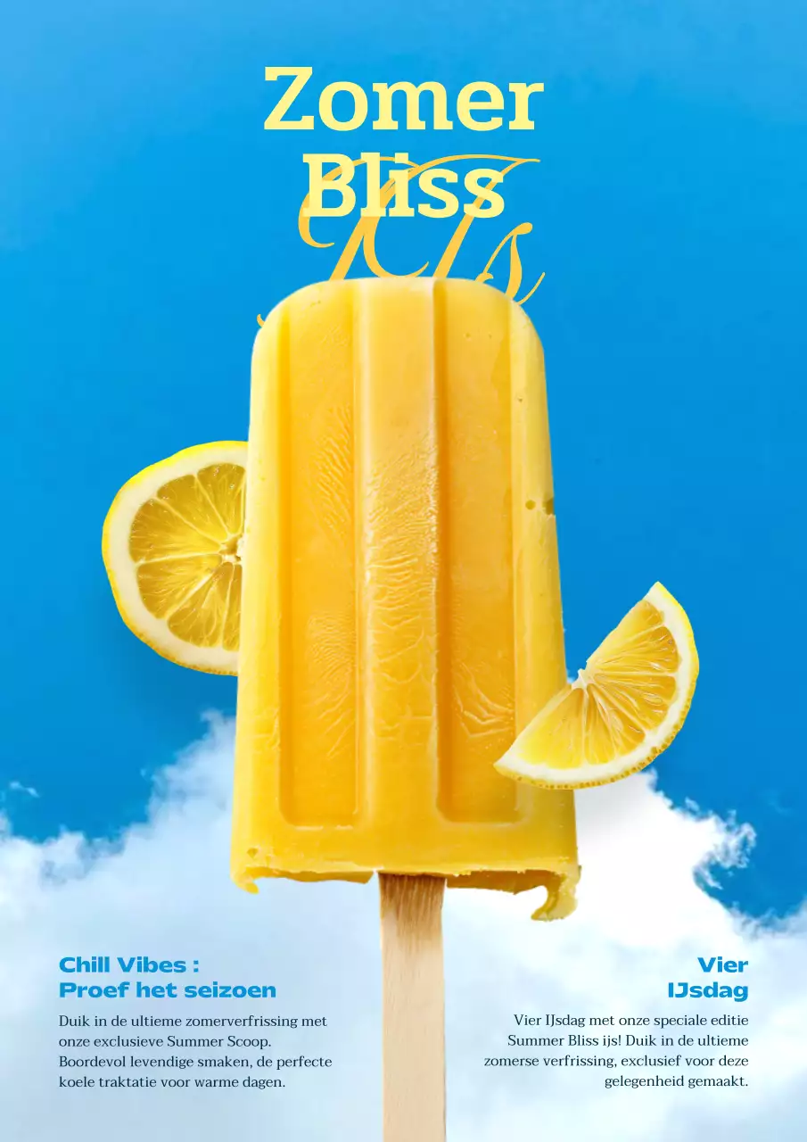 Promoot een trendy geel en blauw ijssalonmenu